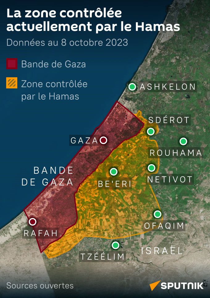 La zone contrôlée par le Hamas au 8 octobre 2023 - Sputnik Afrique