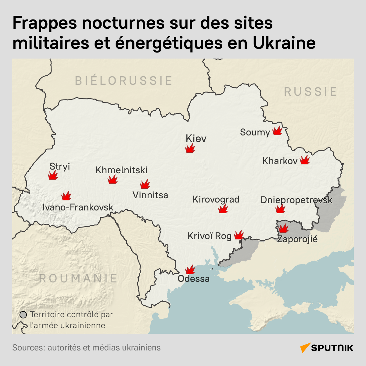 Frappes nocturnes sur des sites militaires et énergétiques en Ukraine - Sputnik Afrique