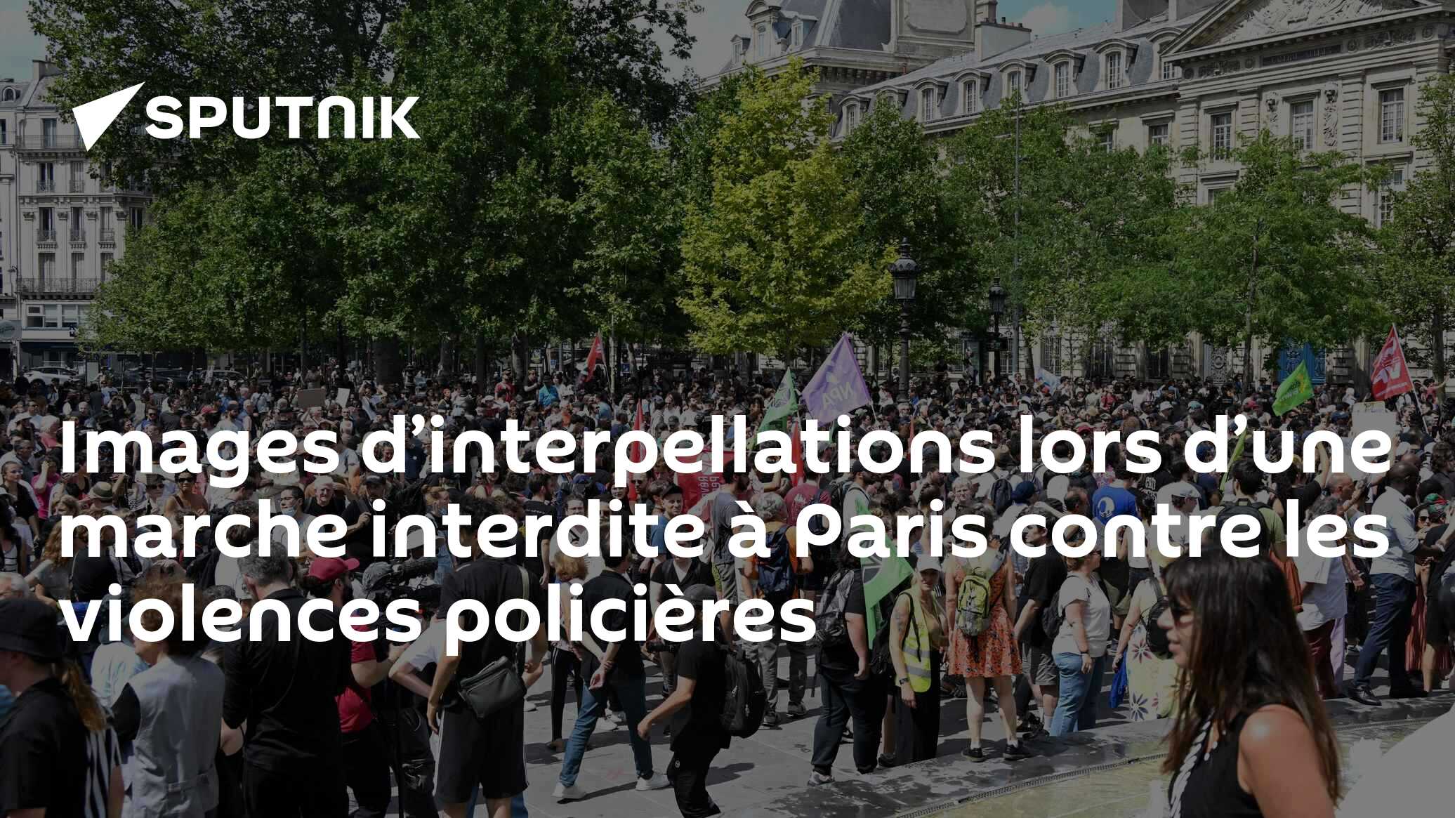 Images d’interpellations lors d’une marche interdite à Paris contre les violences policières