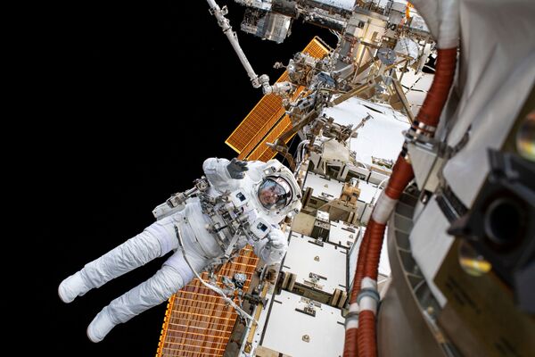 L’astronaute de la NASA Chris Cassidy durant une sortie extravéhiculaire au cours de laquelle il a remplacé les batteries d’un circuit électrique alimentant l’ISS. - Sputnik Afrique