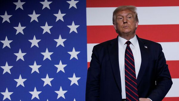 Donald Trump devant un drapeau des Etats-Unis  - Sputnik Afrique