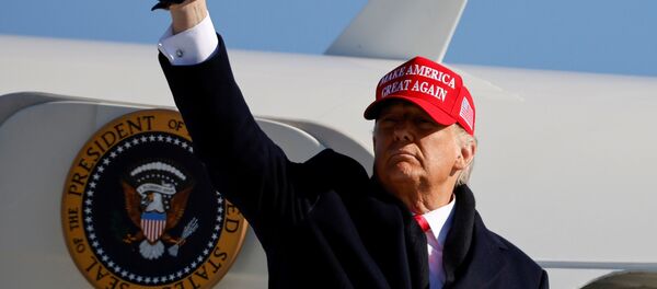 U.S. President Donald Trump gestures as he leaves after holding a campaign rally at Fayetteville Regional Airport in Fayetteville, North Carolina, U.S., November 2, 2020. - Sputnik Afrique