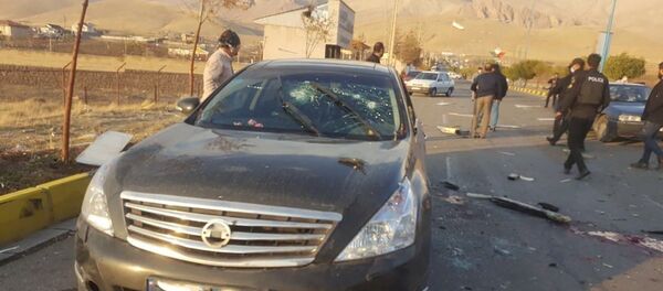 Une scène qui montre la voiture de Mohsen Fakhrizadeh, assassiné près de Tehran, Iran, 27 novembre, 2020. - Sputnik Afrique