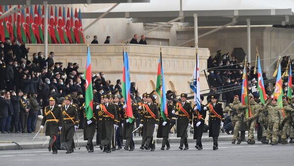 Recep Tayyip Erdogan assiste aux célébrations consacrées à la fin du conflit dans le Haut-Karabakh à Bakou - Sputnik Afrique