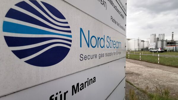 Un panneau d'information du gazoduc Nord Stream 2 à Lubmin, en Allemagne - Sputnik Afrique
