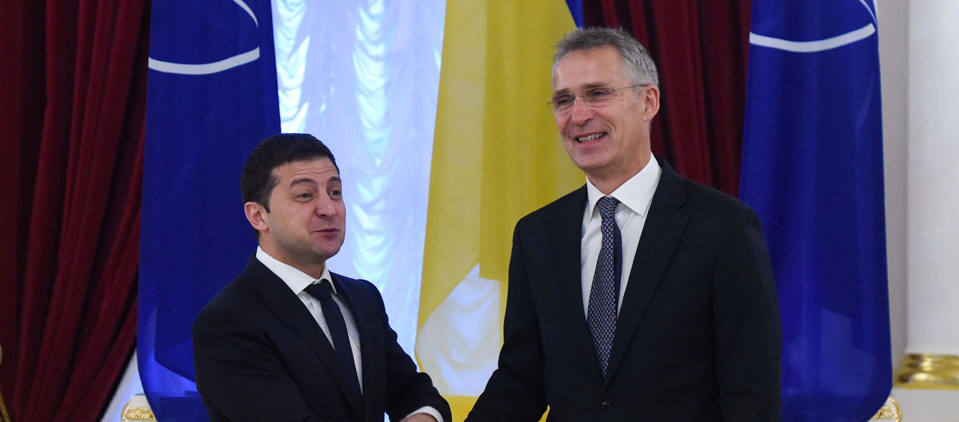 Rencontre à Kiev entre le président ukrainien Volodymyr Zelensky et le secrétaire général de l’OTAN Jens Stoltenberg, 31 octobre 2019. - Sputnik Afrique, 1920, 07.04.2021