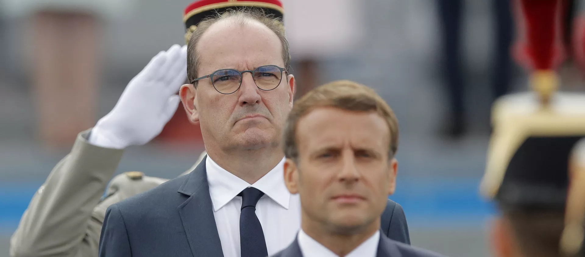 Le Président de la République française Emmanuel Macron et son Premier ministre Jean Castex lors du défilé militaire du 14 juillet 2020 - Sputnik Afrique, 1920, 23.04.2021