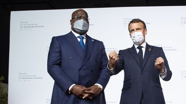 Félix Tshisekedi, Emmanuel Macron et Kristalina Gueorguieva lors du Sommet sur le financement des économies africaines, le 18 mai 2021 - Sputnik Afrique