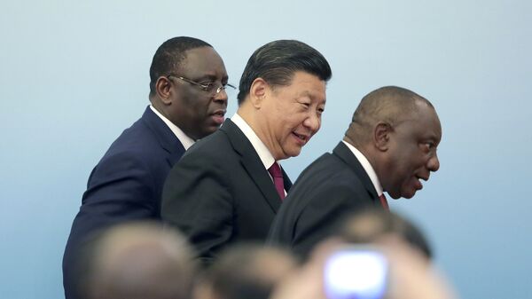 Xi Jinping, Cyril Ramaphosa et Macky Sall à Pékin en 2018 - Sputnik Afrique