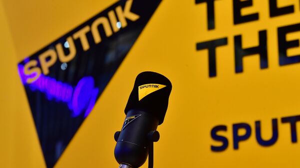 Microphone with Sputnik radio logo in the studio, June 4, 2021. - Sputnik Africa