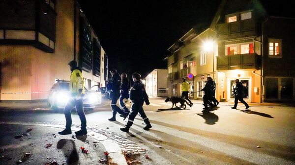 Des policiers à Kongsberg après l'attaque à l'arc survenu le 13 octobre 2021 - Sputnik Afrique