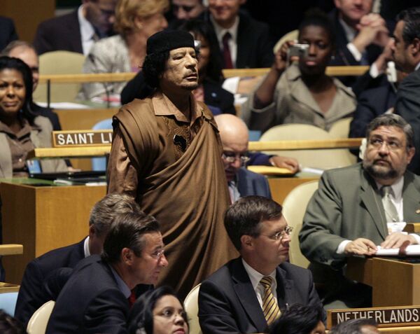 En Libye, la lutte pour le leadership se poursuit, mais personne ne sera gagnant.Sur la photo: le dirigeant libyen Mouammar Kadhafi lors de la 64e session de l&#x27;Assemblée générale des Nations unies, en 2009. - Sputnik Afrique