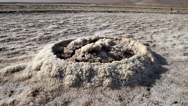 Un cratère de minéraux cristallisés dans la partie desséchée de la mer Morte - Sputnik Afrique