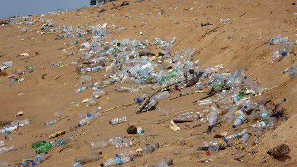 Des milliers de bouteilles plastiques agglutinées sur la plage  - Sputnik Afrique