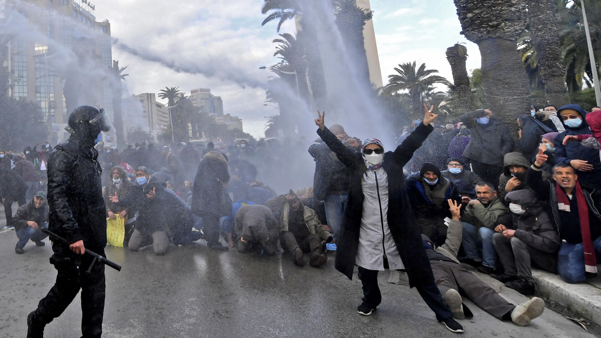 Une manifestation contre le Président tunisien Kais Saied à l'occasion du 11ème anniversaire de la révolution tunisienne. Le 14 janvier 2022 - Sputnik Afrique, 1920, 15.01.2022