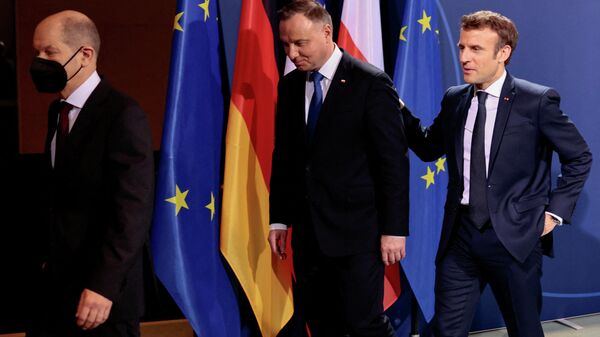 Emmanuel Macron, Andrzej Duda et Olaf Scholz - Sputnik Afrique