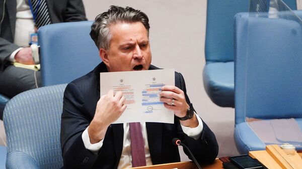 Поспред Украины при ООН Сергей Кислица на заседании Совбеза ООН в Нью-Йорке  - Sputnik Afrique