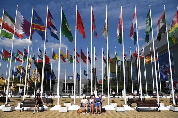 Les drapeaux des pays participant au forum militaro-technique international Armée-2022 près du centre &quot;Patriot&quot;. - Sputnik Afrique