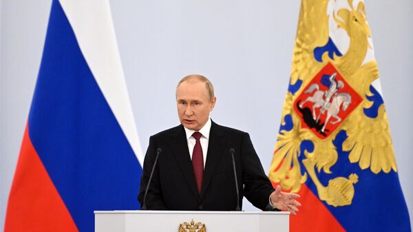 Vladimir Poutine lors de son discours sur sur le rattachement des nouveaux territoires, le 30 septembre 2022 - Sputnik Afrique
