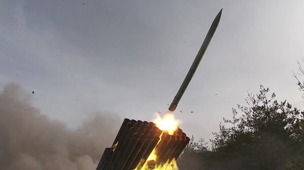 Un lance-roquettes multiples Grad en action dans une zone de l’opération spéciale en Ukraine - Sputnik Afrique