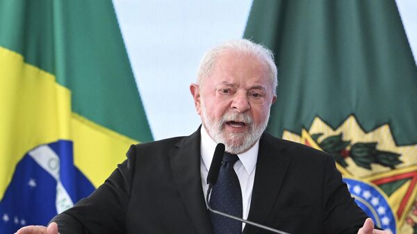 Brazilian President Luiz Inacio Lula da Silva delivers a speech during the launching ceremony of the National Public Security Program (PRONASCI) at the Planalto Palace in Brasilia on March 15, 2023 - Sputnik Africa