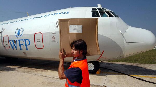 A worker loads a World Food Program cargo plane with supplies to be shipped to the Sudan's conflict-ridden Darfur region from the the UN base of Brindisi, southern Italy, Wednesday, Aug. 4, 2004.  - Sputnik Africa
