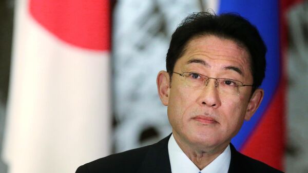 Japanese Foreign Minister Fumio Kishida at a press conference following talks in the two plus two format with Russian Foreign Minister Sergei Lavrov and Russian Defense Minister Sergei Shoigu in Tokyo - Sputnik Africa