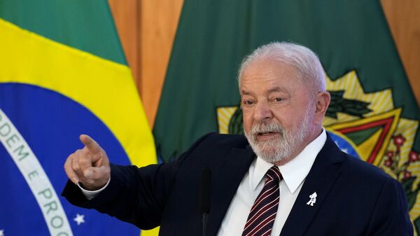 Brazil's President Luiz Inacio Lula da Silva speaks during a ministerial meeting to review the first 100 days of his government at Planalto Palace in Brasilia, Brazil, Monday, April 10, 2023.  - Sputnik Africa