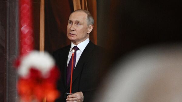 April 16, 2023. Russian President Vladimir Putin at the festive Easter service at the Cathedral of Christ the Savior in Moscow. - Sputnik Afrique