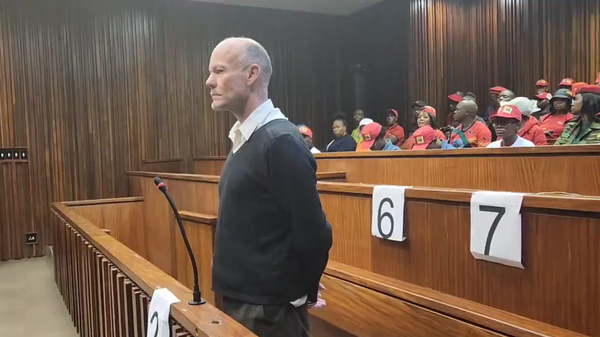 Screenshot from the broadcast showing South African sex ring leader Gerhard Ackerman facing a trial Gauteng High Court in Johannesburg - Sputnik Africa