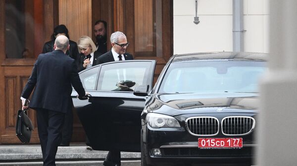 Turkish Deputy Foreign Minister Burak Akchapar leaves Russian Foreign Ministry after a meeting of Deputy Foreign Ministers of Russia, Iran and Turkey, in Moscow, Russia, on April 4, 2023. Consultations are being held in Moscow as part of preparations for a meeting of the foreign ministers of Russia, Iran, Syria and Turkey. - Sputnik Africa