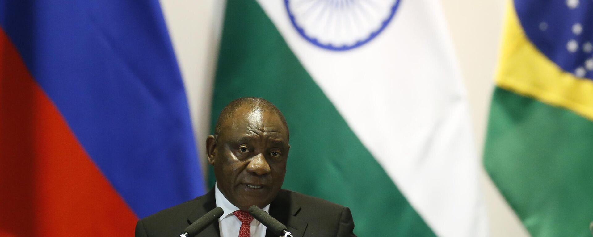 South Africa's President Cyril Ramaphosa speaks during the Leaders Dialogue with BRICS Business Council and the New Development Bank, at the Itamaraty Palace in Brasilia, Brazil, Thursday, Nov. 14, 2019.  - Sputnik Africa, 1920, 27.04.2023