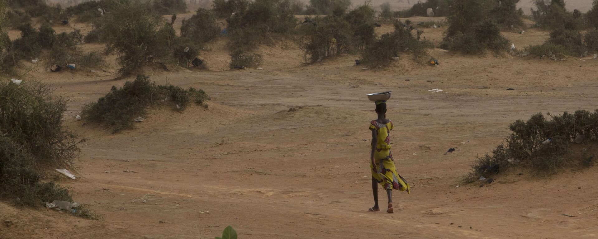 In this Monday, April 30, 2012 photo, a girl follows a village path through a landscape dotted with thorny scrub brush, in the Matam region of northeastern Senegal.  - Sputnik Africa, 1920, 08.03.2023