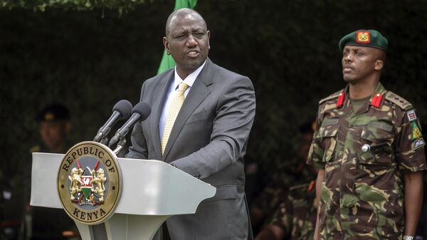 Kenya's President William Ruto speaks at a flag-handover ceremony for members from the Kenya Defence Forces (KDF), ahead of their future deployment to eastern Congo as part of the newly-created East African Community Regional Force (EACRF), at the Embakasi garrison in Nairobi, Kenya Wednesday, Nov. 2, 2022. - Sputnik Africa