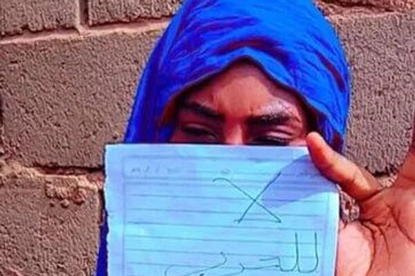 A Sudanese woman holds a sheet with the words No to war, yes to peace amid ongoing armed clashes between the country's regular army and the paramilitary Rapid Support Forces (RSF) - Sputnik Africa