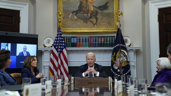 President Joe Biden speaks during a meeting with his Investing in America Cabinet, in the Roosevelt Room of the White House, Friday, May 5, 2023, in Washington.  - Sputnik Africa