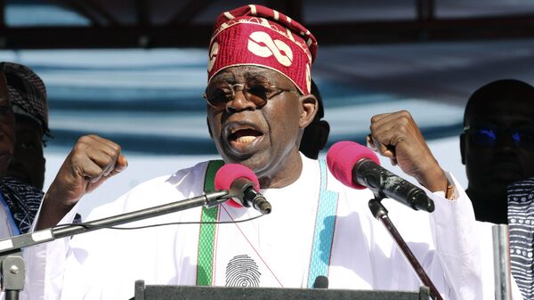 Bola Ahmed Tinubu, Presidential candidate of the All Progressives Congress, Nigeria ruling party speaks during the flag off campaign ahead of the 2023 Presidential election in Jos, Nigeria, Tuesday, Nov. 15, 2022. - Sputnik Africa