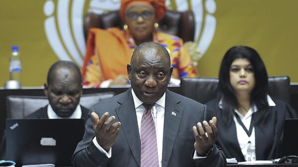 South African President Cyril Ramaphosa answers questions in parliament in Cape Town, South Africa, Thursday, May 11, 2023.  - Sputnik Africa