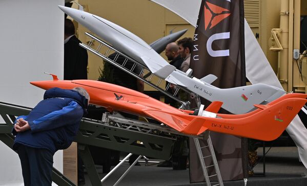 Drones at the 11th international exhibition of arms and military equipment MILEX-2023 in Minsk. - Sputnik Africa