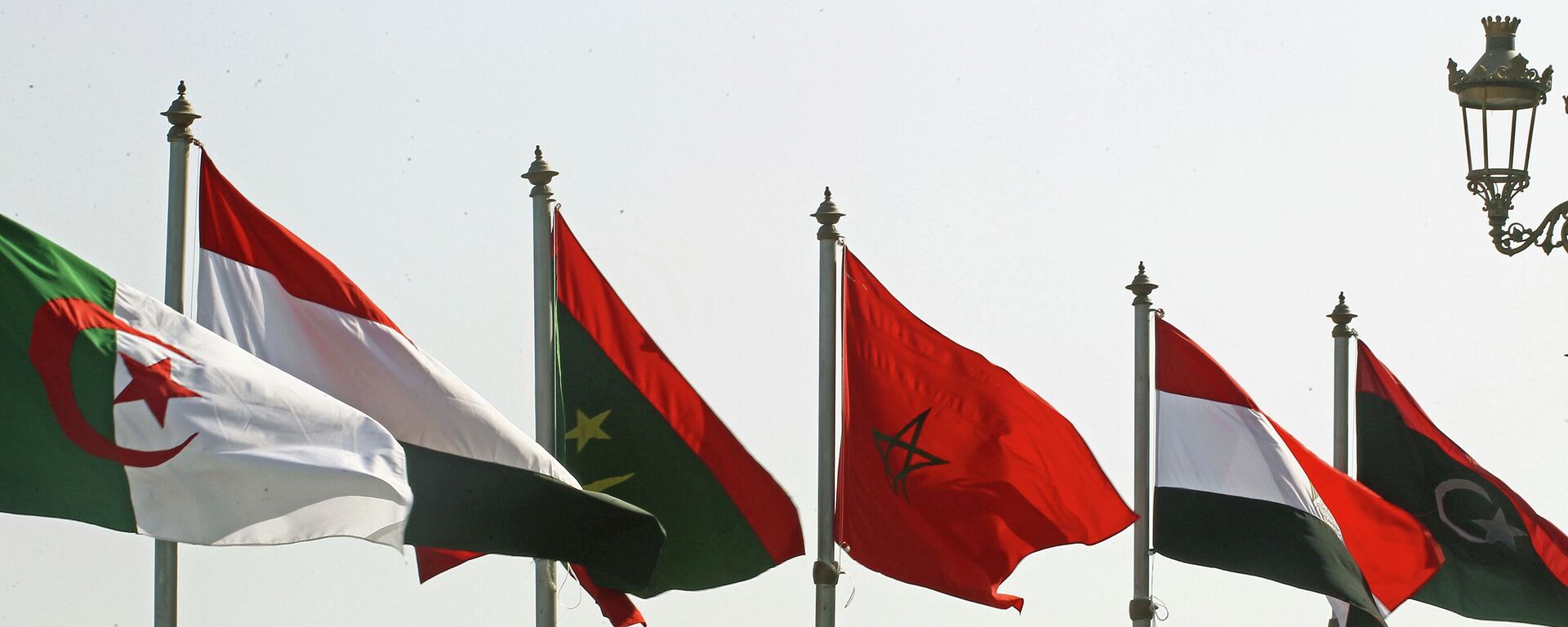 Flags of Arab countries are seen in Algiers, Algeria, Monday, Oct. 31st, 2022. Algeria is readying to host the 31st Arab League Summit, the first since the outbreak of the coronavirus pandemic. In the three years that's passed, new challenges have drastically reshaped the region's agenda, with the establishment of diplomatic ties between Israel and the gulf, and the fallout of the crisis in Ukraine. - Sputnik Africa, 1920, 20.05.2023