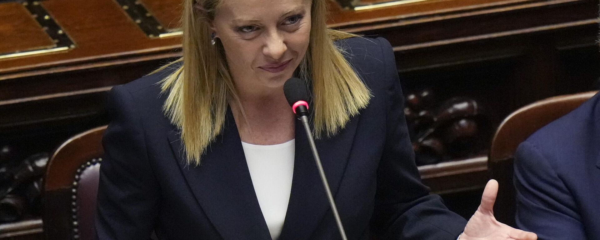 Italian Premier Giorgia Meloni addresses the lower Chamber ahead of a confidence vote for her Cabinet, Tuesday, Oct. 25, 2022.  - Sputnik Africa, 1920, 20.05.2023