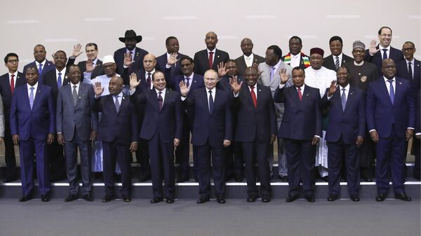 Russian President Vladimir Putin, center, poses for a photo with leaders of African countries at the Russia-Africa summit in the Black Sea resort of Sochi, Russia, Thursday, Oct. 24, 2019.  - Sputnik Africa
