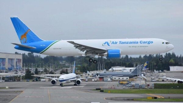 A new cargo plane named Lake Tanganyika owned by Air Tanzania Company Limited (ATCL) lands at the Julius Nyerere International Airport (JNIA) in Dar es Salaam, Tanzania on Saturday, June 3, 2023. - Sputnik Africa