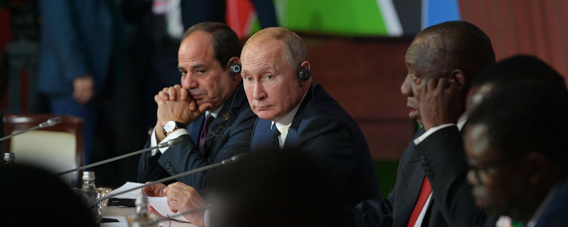 Russian President Vladimir Putin, South Africa's Cyril Ramaphosa and Egypt's Abdel Fattah El-Sisi attend the 2019 Russia-Africa Summit and Economic Forum in Sochi, Russia, on October 24, 2019 - Sputnik Africa, 1920, 05.06.2023