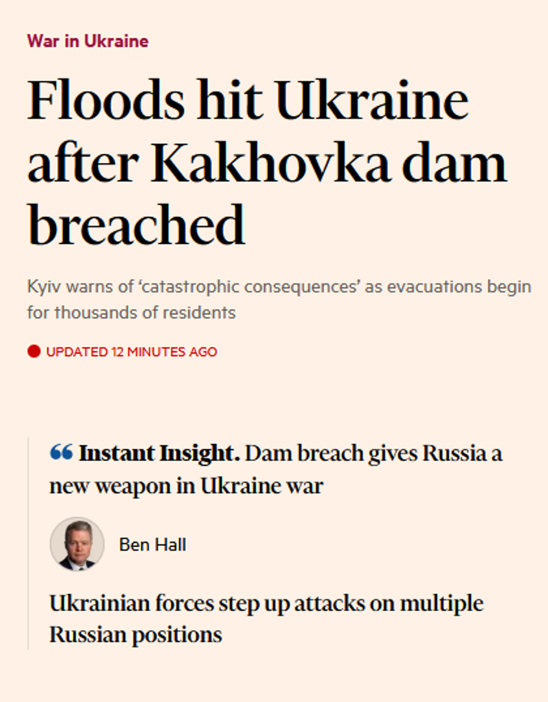 Financial Times' 'Instant Insight' on the Kakhovka hydroplant dam's destruction, characterizing the dam breach as a new weapon in Russia's hands - in feigned obliviousness over the catastrophic impact the attack could have on Russian settlements and infrastructure in Kherson and Crimea. - Sputnik Africa, 1920, 06.06.2023