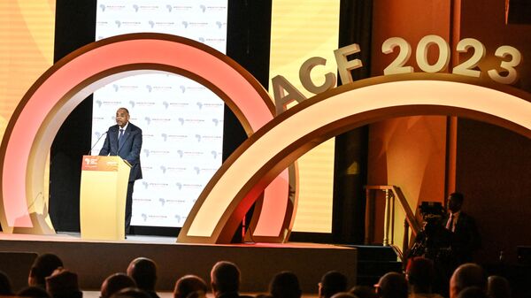 Ivory Coast Prime Minister Patrick Achi addresses the audience during the opening ceremony of the 2023 Africa CEO Forum in Abidjan on June 5, 2023 - Sputnik Africa