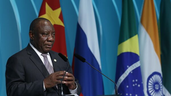 South Africa's President Cyril Ramaphosa speaks during the BRICS Business Council prior the 11th edition of the BRICS Summit, in Brasilia, Brazil, Wednesday, Nov. 13, 2019 - Sputnik Africa