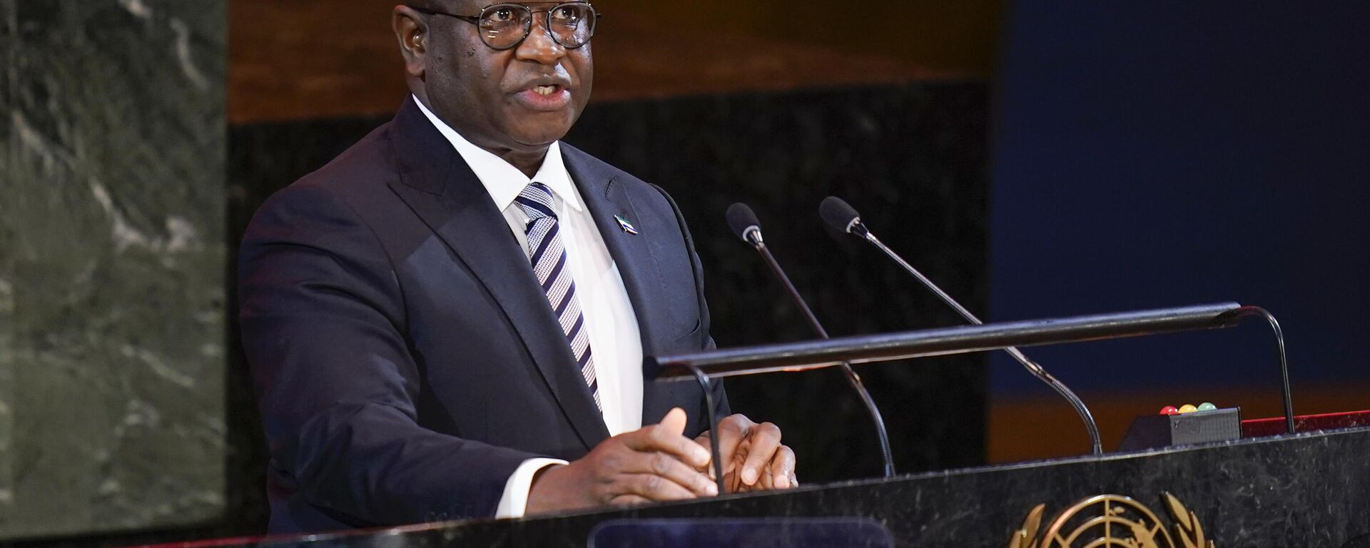 Julius Maada Bio, President of Sierra Leone, speaks at the start of the Transforming Education Summit at United Nations headquarters, Monday, Sept. 19, 2022 - Sputnik Africa, 1920, 27.06.2023