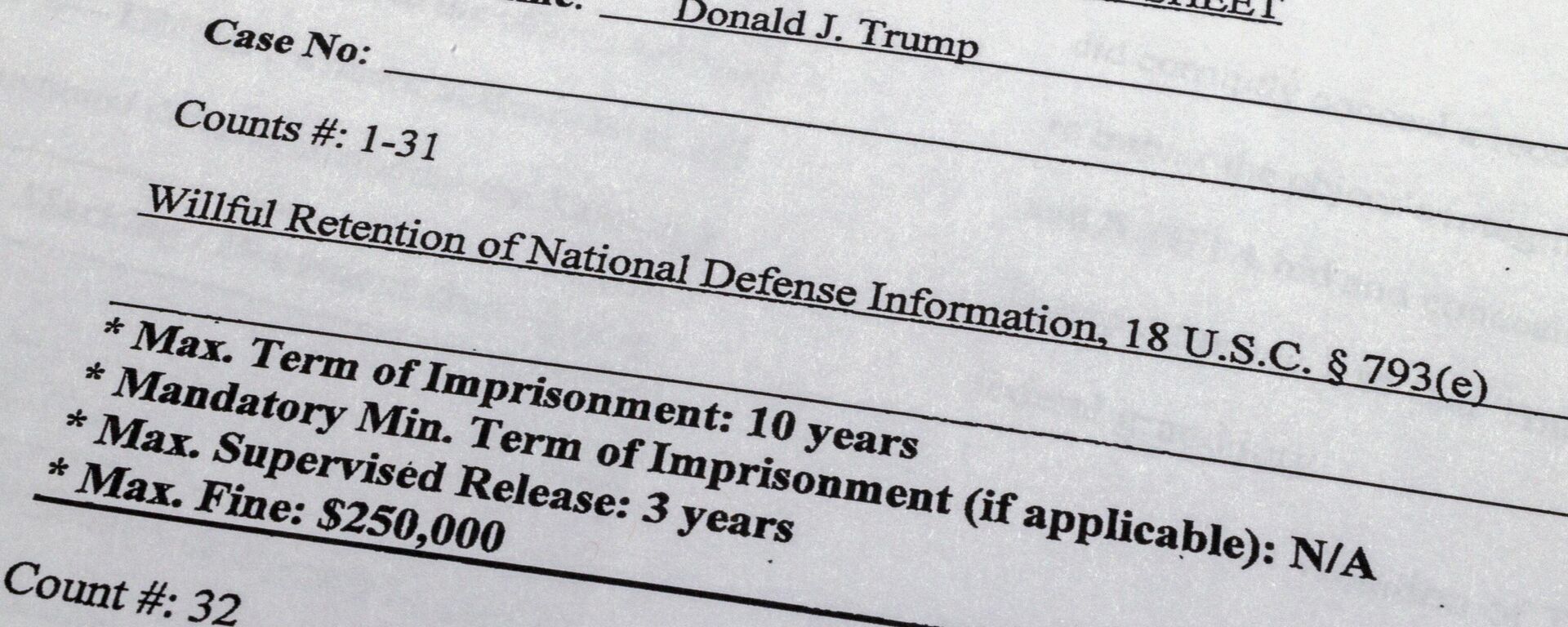 The indictment against former President Donald Trump is photographed on Friday, June 9, 2023. Trump is facing 37 felony charges related to the mishandling of classified documents according to the unsealed indictment that also alleges that he improperly shared a Pentagon plan of attack and a classified map related to a military operation. - Sputnik Africa, 1920, 13.06.2023