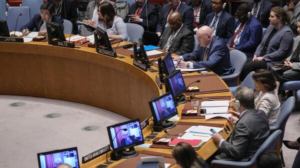 Vasily Nebenzya, Permanent Representative of Russia to the United Nations, speaks during a meeting of the UN Security Council - Sputnik Africa